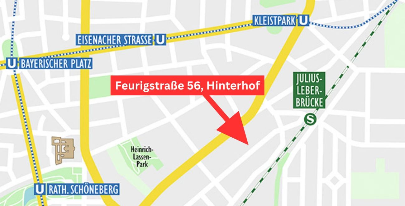 Lageplan Feurigstraße 56 zwischen Bayerischer Platz, Kleistpark und Julius-Leber-Brücke